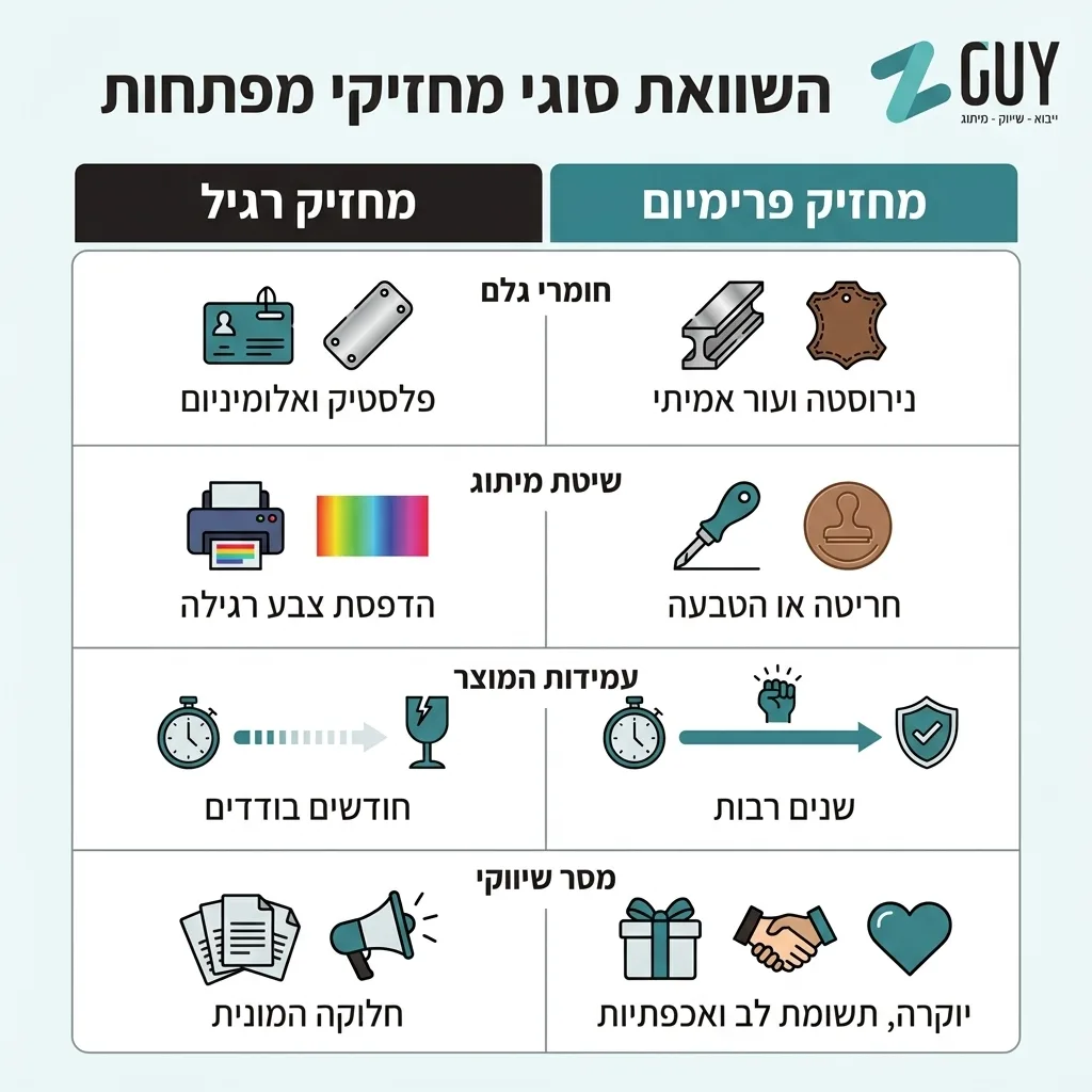 אינפוגרפיקה — השוואת סוגי מחזיקי מפתחות: השוואה בין מחזיק רגיל, מחזיק פרימיום