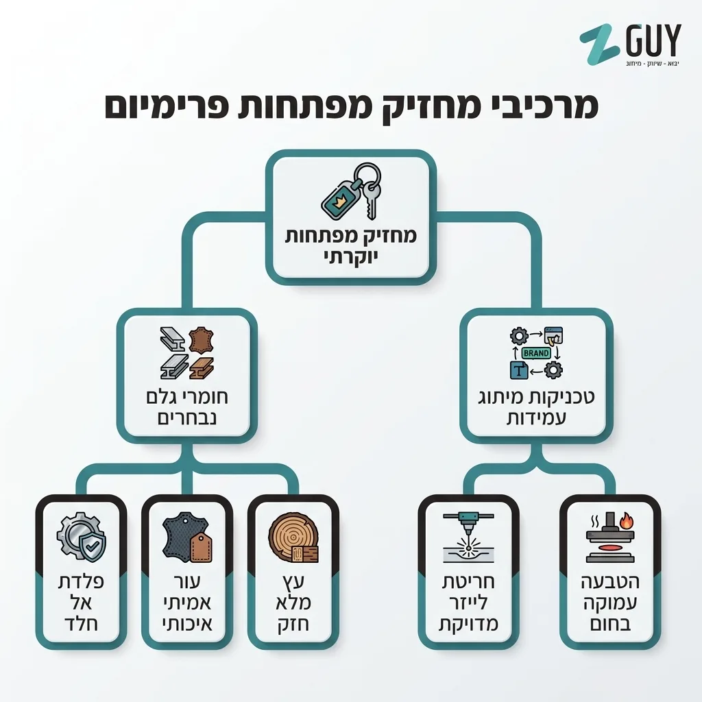 אינפוגרפיקה — מרכיבי מחזיק מפתחות פרימיום: מחזיק מפתחות יוקרתי